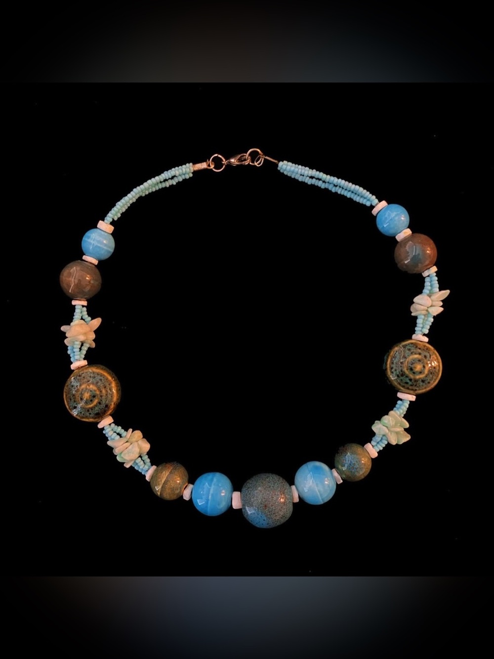 Mixed Bead Chunky Statement Necklace with Faceted Agate/Glass/Speckled Ceramic